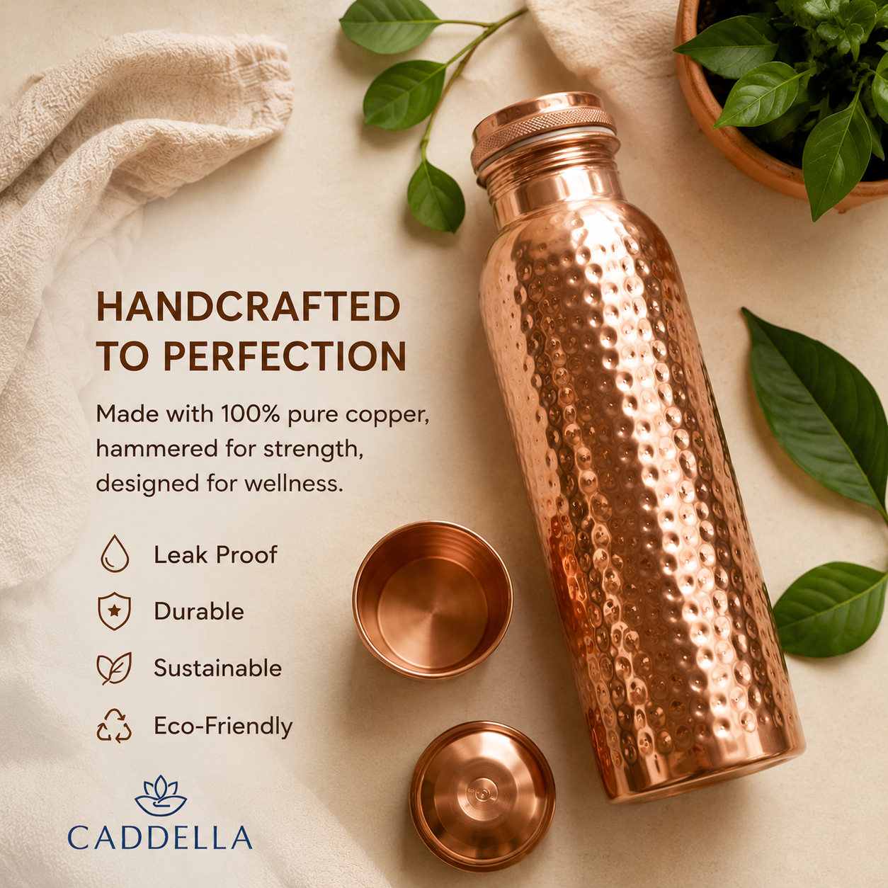 Himalayan Copper Water Bottle — Hand-Formed, Pure Copper | 34 Oz