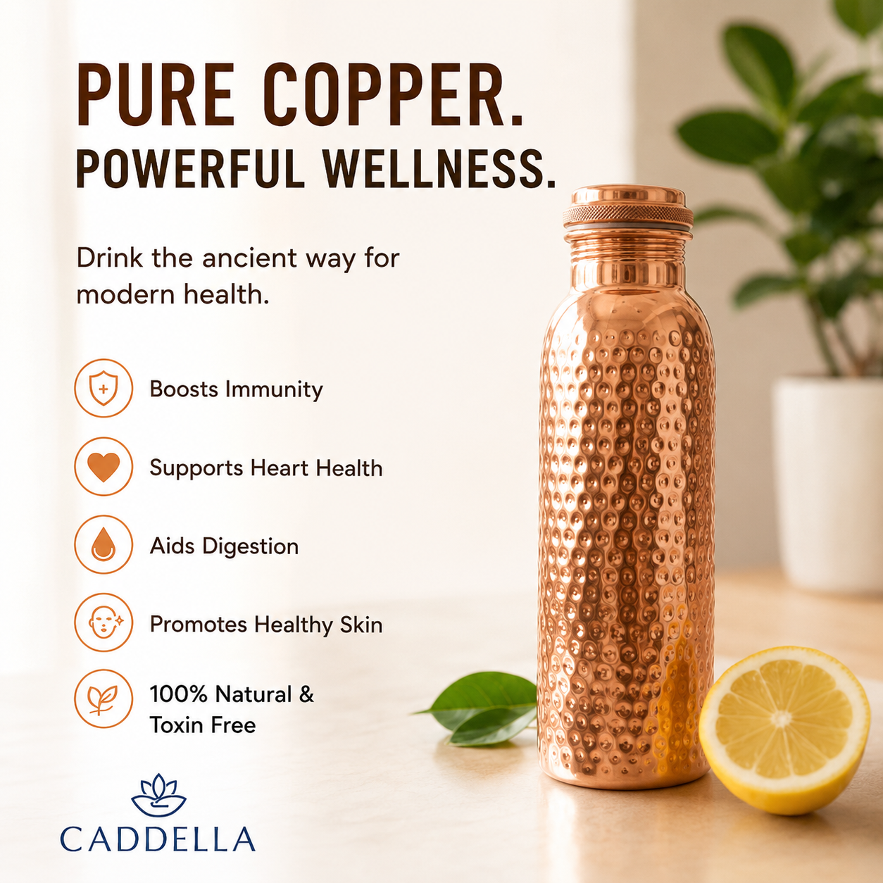 Himalayan Copper Water Bottle — Hand-Formed, Pure Copper | 34 Oz