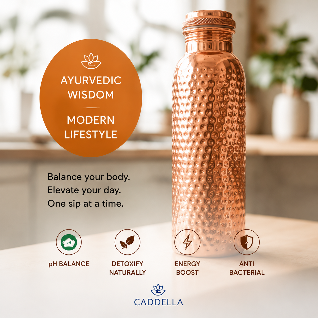 Himalayan Copper Water Bottle — Hand-Formed, Pure Copper | 800ml