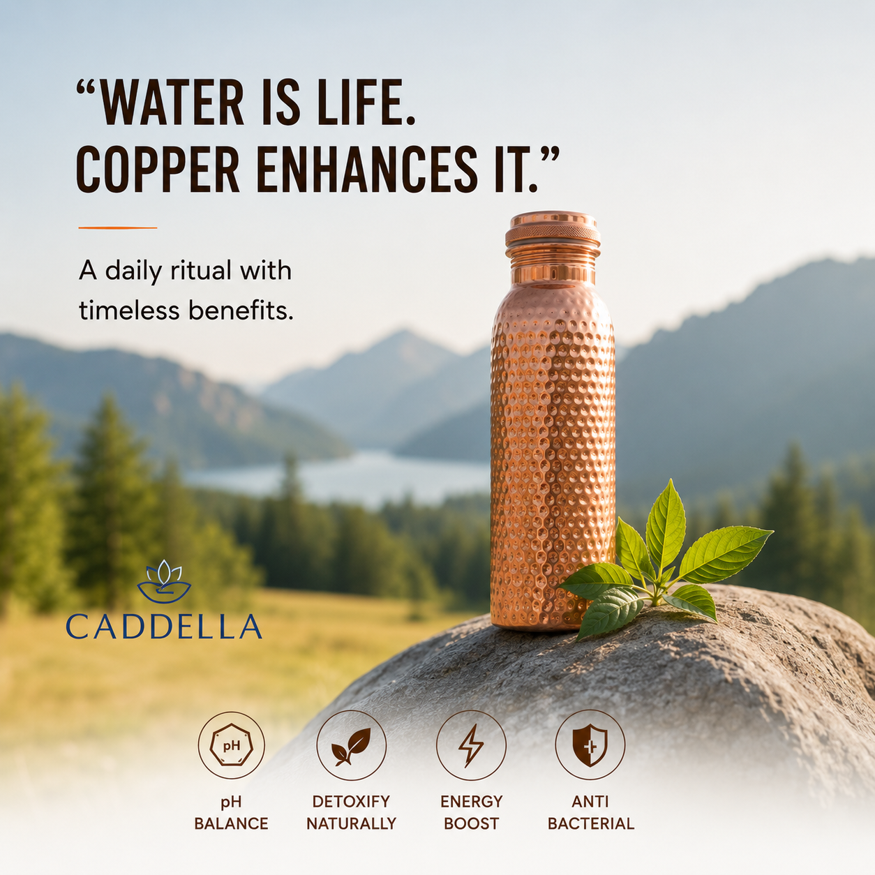 Himalayan Copper Water Bottle — Hand-Formed, Pure Copper | 800ml