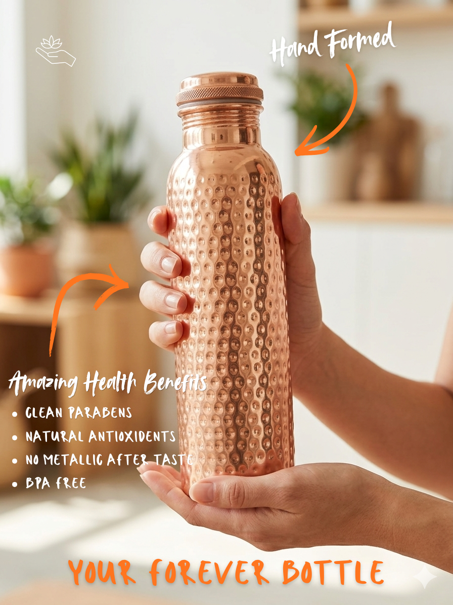 Himalayan Copper Water Bottle — Hand-Formed, Pure Copper | 34 Oz
